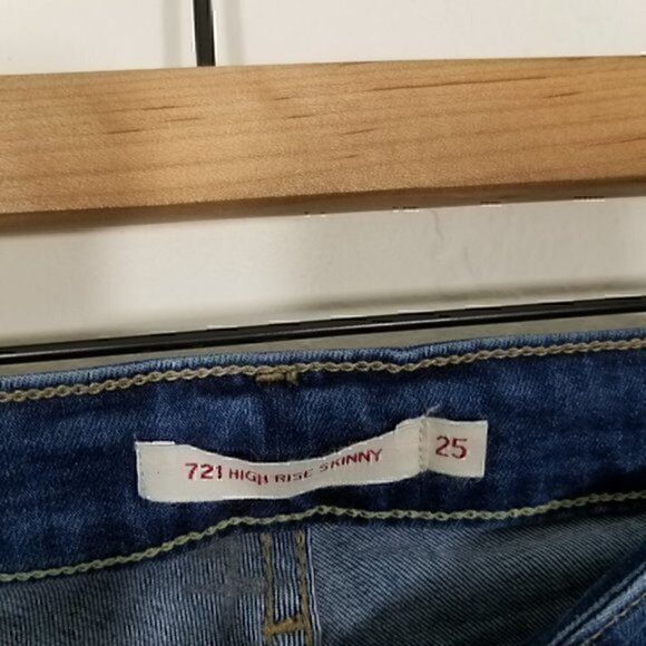 Levi's Premium 721 High Rise Skinny Distressed Stretch Jeans Size 25 - Picture 4 of 8